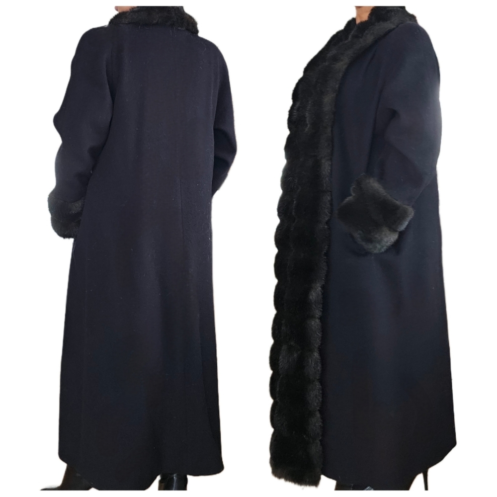 Vintage Wool & Vegan Fur Full Length Long Black Alorna Faux Fur Penny Lane Coat - Picture 5 of 7